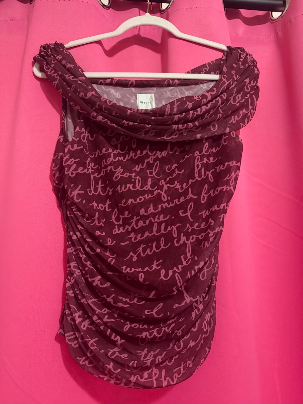 Maeve Burgundy Script-Print Cowl Neck Sleeveless Camisole